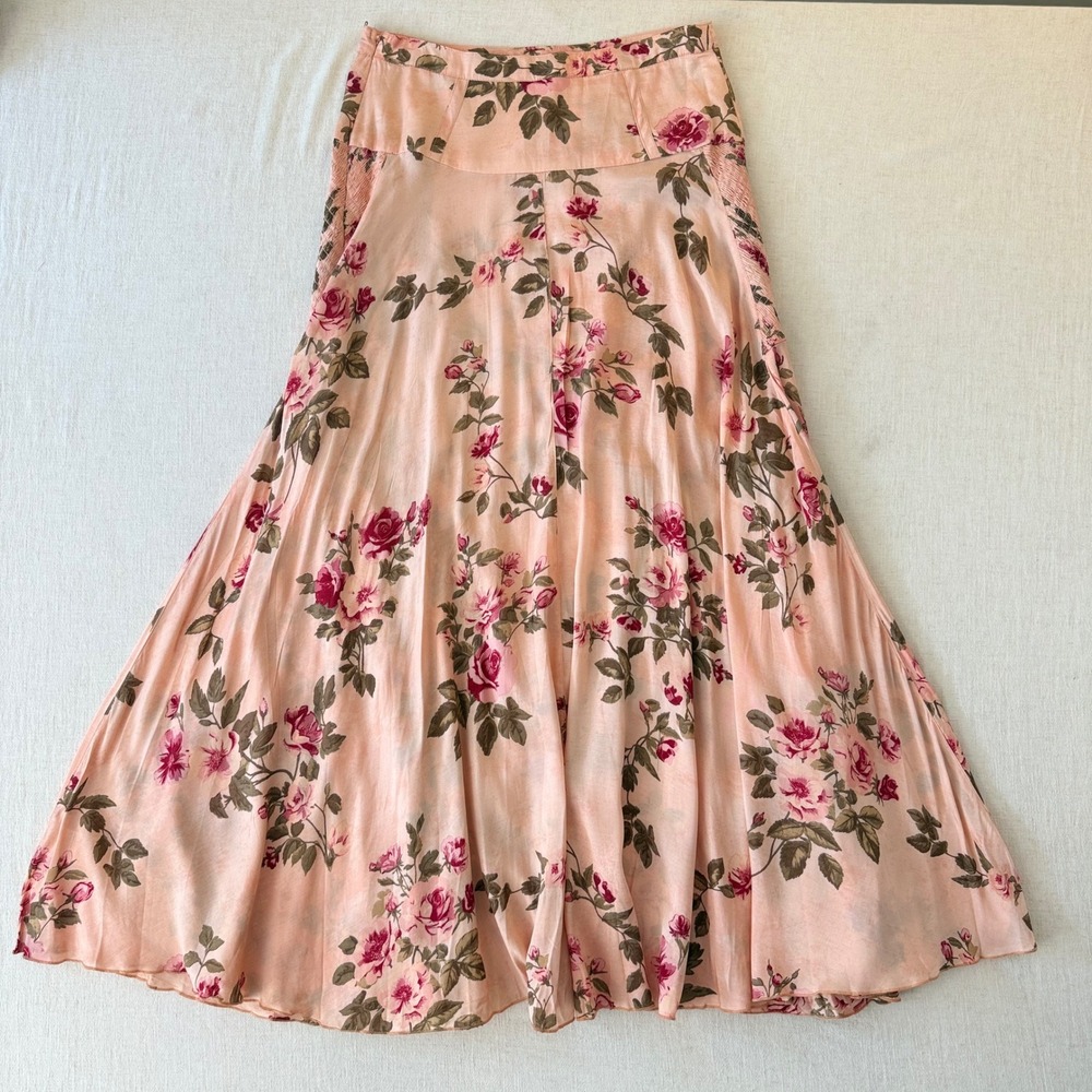 Free People Rowan Maxi Skirt Fairycore 6 Peach Pink Floral Boho Smocked Panel - Picture 13 of 13